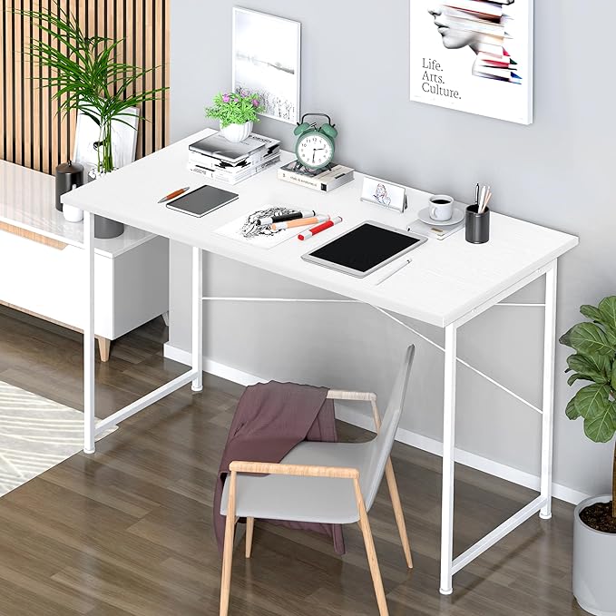 YSSOA Computer Desk Home Office Work Study Writing Modern Simple Table with Headphone Hooks
