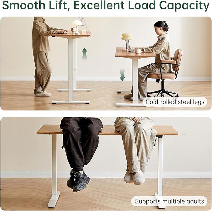 Electric Standing Desk, Height Adjustable Sit Stand Up Solid Wood Home Office Computer Desk, for Study Gaming Writing Study Bedroom Rising Desks 47.24" W