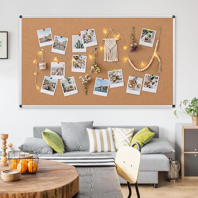 Board2by Large Cork Bulletin Board 72" X 48", Silver Aluminum Framed Corkboard for Wall, Wall Mounted Notice Pin Board with Push Pins for School, Home & Office - 6' x 4' Corkboard