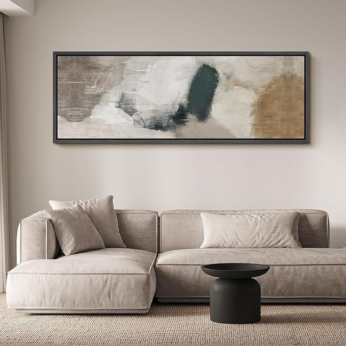 SIGNFORD Large Framed Canvas Neutral Abstract Brushstroke Illustrations Modern Art Calm Warm for Living Room, Bedroom, Office - 60"x20"