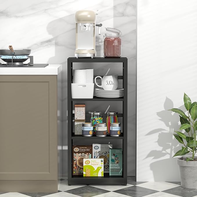 3 Tier Bookshelf, 34"Tall Metal Bookcase with Adjustable Shelves, Modern Display Book Shelf, Black Bookcase Shelf, Utility Shelf, Storage Shelves for Office, Living Room, Kitchen, Study-16"W