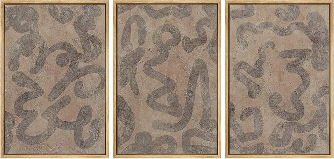 SIGNWIN Framed Canvas Print Wall Art Set Rustic Abstract Earth Tone Curved Line Design Illustrations Modern Art Decorative Abstract for Living Room, Bedroom, Office - 24"x36"x3 Natural