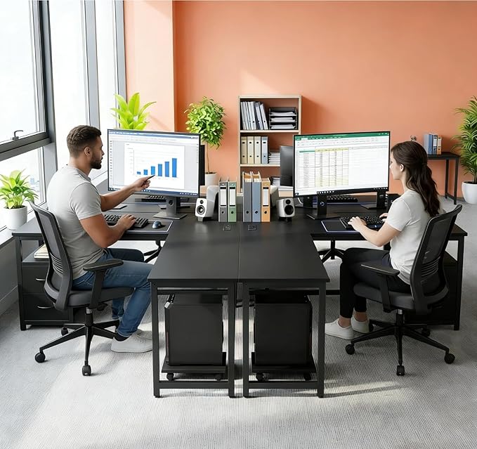 Gizoon 66" L Shaped Gaming Desk with Large Drawers, Reversible Corner Desk with Power Outlets & Moveable CPU Stand, Home Office Computer Desk, Black