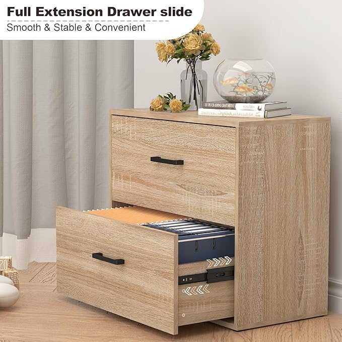 2 Drawer Lateral File Cabinets, Wooden File Cabinets for Home Office, Large Office Filing Cabinet with Drawer, Printer Stand for Hanging Files/Letter/Legal Size, Oak