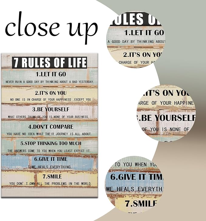 7 Rules Of Life Motivational Canvas Office Wall Art Inspirational Entrepreneur Quotes Poster Print Positive Artwork Painting Wall Picture for Home Living Room Office Framed Ready to Hang [24''Wx36''H]