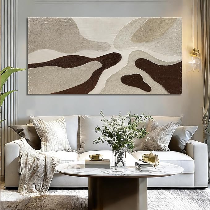 ZUNARE Hand-Painted Large Abstract Wall Art – Neutral Beige, Taupe, and Brown Textured Wall Decor, Luxury Modern Art for Living Rooms, Offices, Hotels, Ready to Hang, 29×58 inch