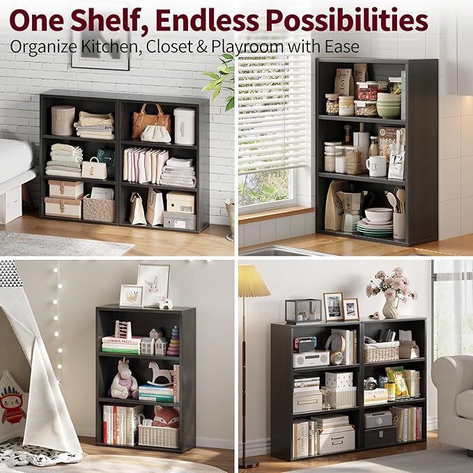 ALISENED 3-Tier Shelf Bookcase, Open Storage Bookshelf, 23.6“ × 9.4” × 35.2“, Storage Organizer Shelving for Home Office, Livingroom and Bedroom,Black