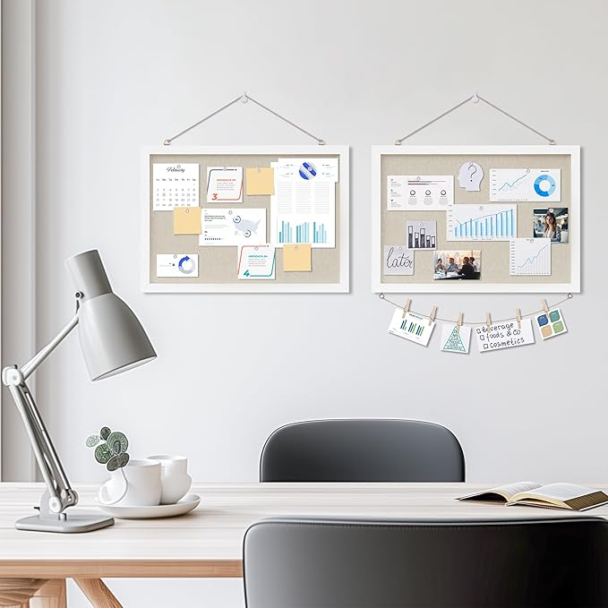 Cork Board with Linen White,Bulletin Board 17"x12" Hanging Corkboards for Office Home School Message Board or Vision Board Decoration.