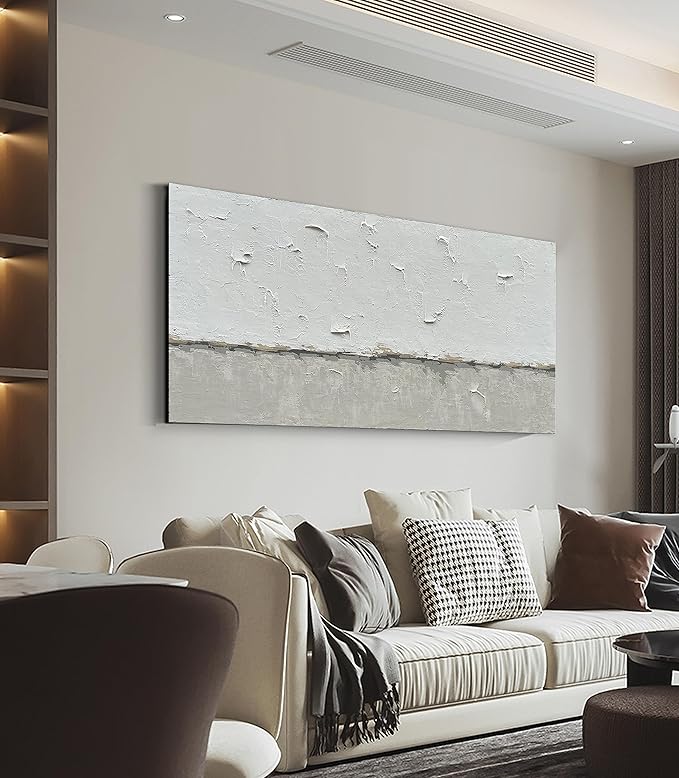 NANKAI Hand-Painted Grey and White Minimalist Oil Painting 30x60 inches Large Modern Art Piece Decorative Art for Living Room, Bedroom, Office, Wall Decorationative Art