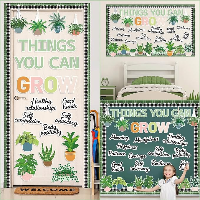 Spring Plant Bulletin Board Decorations Greenery Classroom Decor Motivational Bulletin Board Set Things You Can Grow Positive Potted Cutouts for Back to School Library Wall Door Decor Teacher Supplies