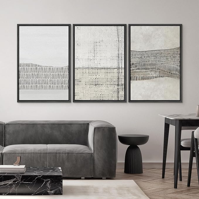 SIGNWIN Framed Canvas Print Wall Art Set Grunge Black Tan Line Art Landscape Abstract Shapes Cozy Neutral Modern Art Decorative Contemporary Minimal for Living Room, Bedroom, Office - 16"x24"x3 Black