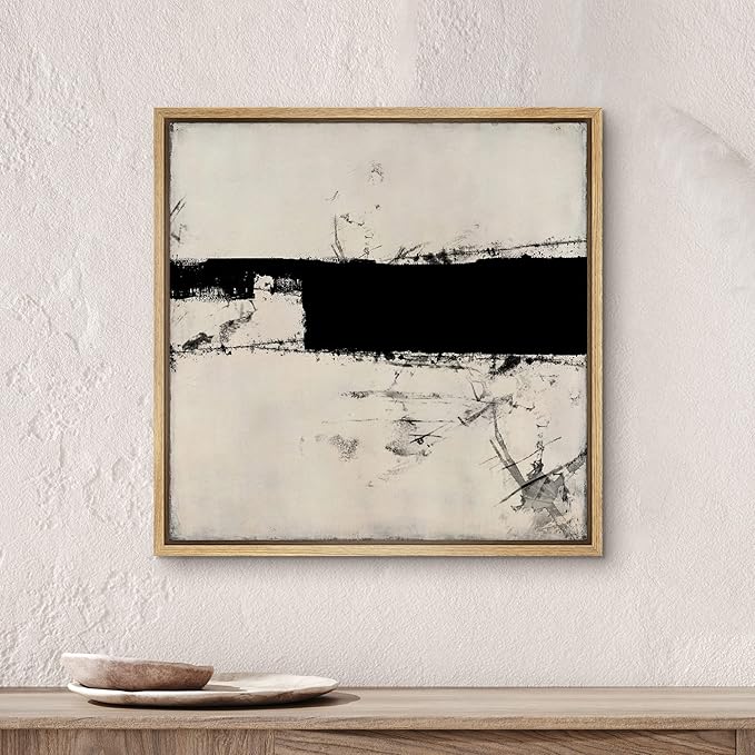 SIGNWIN Framed Canvas Print Wall Art Dark Grunge Industrial Paint Strokes Abstract Shapes Illustration Modern Art Decorative Nordic Minimal Calm/Zen for Living Room, Bedroom, Office - 24"x24" Natural