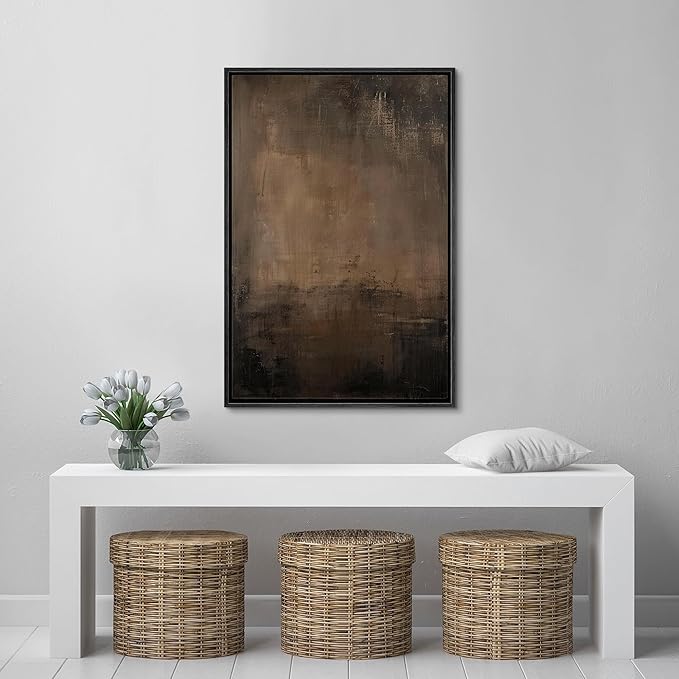 SIGNFORD Framed Canvas Print Wall Art Abstract Earthy Tones Rustic Neutral Illustrations Decorative Bohemian Calm for Living Room, Bedroom, Office - 24"x36" Black