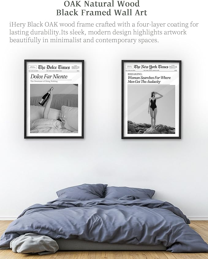 iHery Premium Natural Black OAK Wood 16x20in Trendy Framed Wall Art, Retro Woman Searches For Where Men Get The Audacity Canvas Wall Decor For Girly Dorm Bedroom Living Room 1Pack