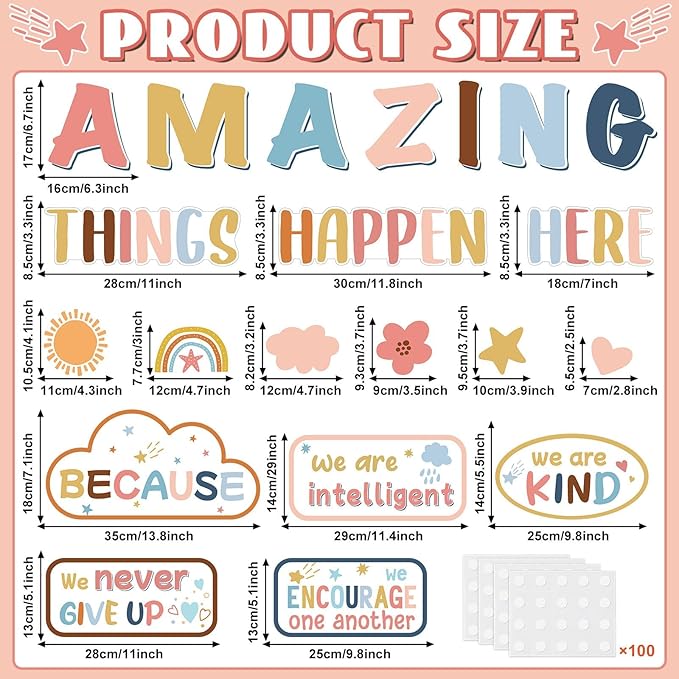 Boho Welcome Back to School Bulletin Board Classroom Decoration Boho Pastel Amazing Things Happen Here Bulletin Board Affirmation Station Positive Encouraging Paper Cutouts for School Class Wall Decor