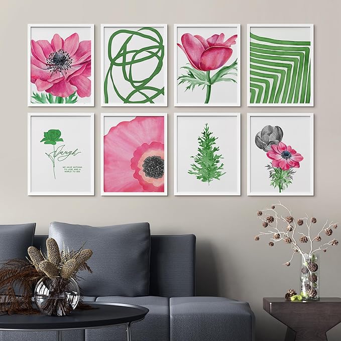 SIGNWIN Framed Poster Bathroom Decor 11"x14"x 8 White, Wall Art Room Decor Multicolor for Living Room, Bedroom, Office Pink Daisy Jungle Tropical Botanical Palm Leaf Nature Abstract Shapes