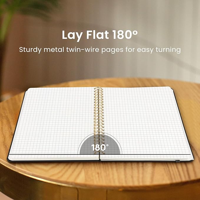 Taja Graph Spiral Journal Notebook for Women & Men, 140 Pages, Graph Paper Hardcover Notebook for Planning & Tracking, Journals for Graphing, A5(5.7" x 7.9") – Black