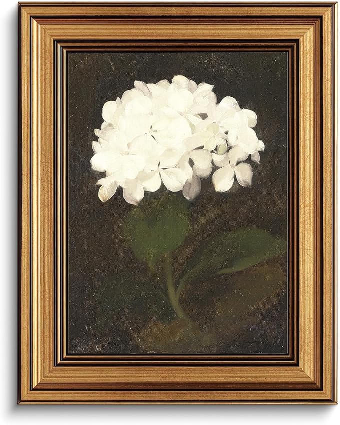 Gold Framed Wall Art Vintage Canvas Wall Art White Hydrangea Flower Floral Artwork Prints Picture for Living Room Bedroom Farmhouse Bathroom Office Decor, 8x10