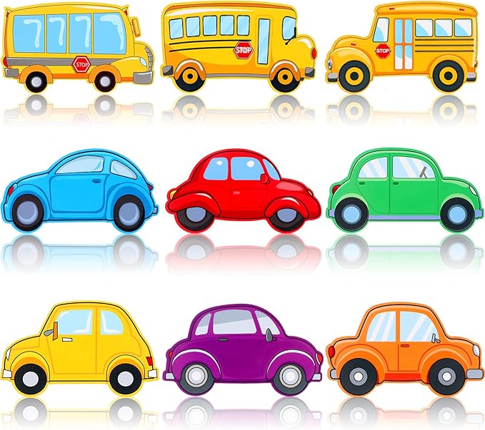 45 Pieces Colorful Cars and School Bus Cutouts Car Bulletin Board Bus Name Tags School Bulletin Board Cutouts Decorations for Classroom Preschool, 9 Styles