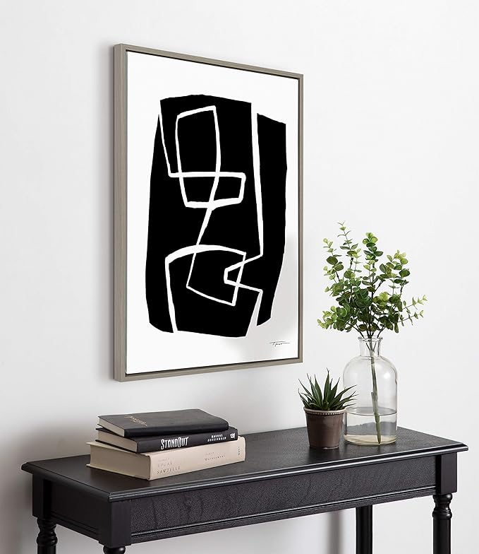 Kate and Laurel Sylvie Modern Meeting Forms Framed Canvas Wall Art by Statement Goods, 23x33 Gray, Contemporary Abstract Art for Living Room, Office, Or Entryway
