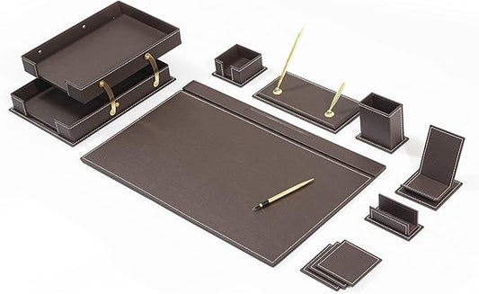 MOOGCO Desk Organizers - Desk Accessories - Leather Desk Organizer - Bonded Leather Set - Office Desk Accessories - Home Office Accessories - Desk Supplies - Leather Desk Set - Office Accessories