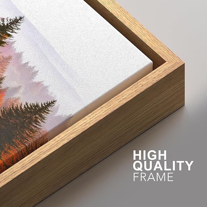 SIGNFORD Framed Wall Art Print Set Golden Autumn Forest Warm Sunrise Landscape Digital Art Modern Art Contemporary for Living Room, Bedroom, Office - 24"x36"x3 Natural