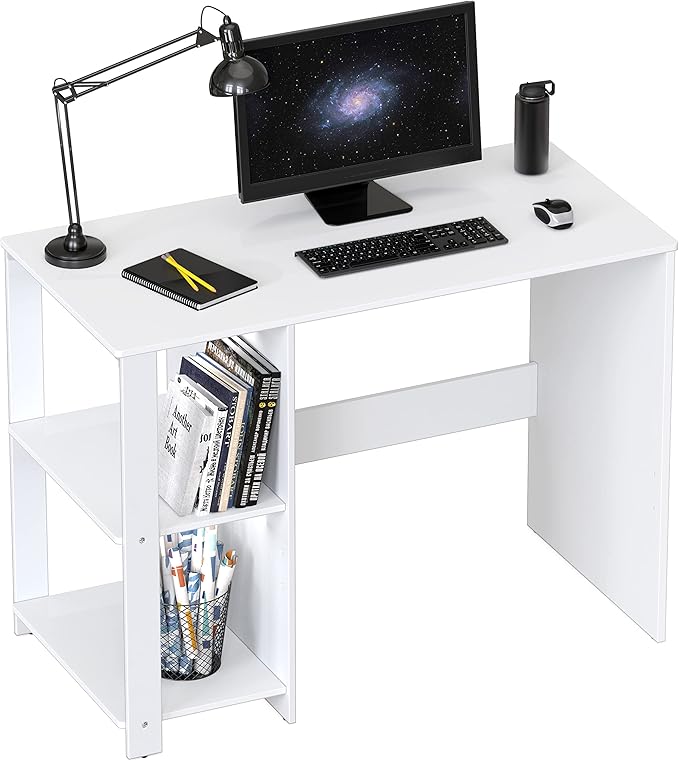 SHW 38-Inch Home Office Computer Desk with Shelves, White
