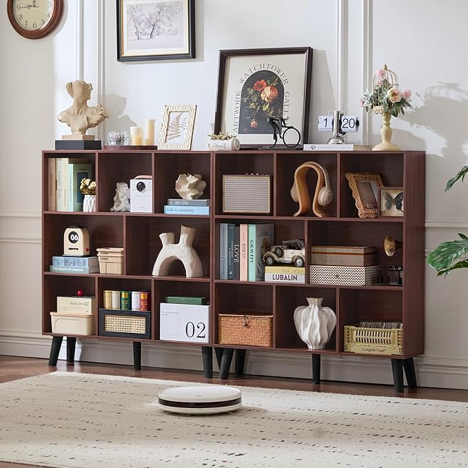 LEYAOYAO 8 Cube Bookshelf 3-Tier Bookcase with Legs, Mint-Walnut Kids Book Shelf Cute Storage Organizer, Large Open Toy Shelves Modern Bookshelves,Display Bookcases for Bedroom,Living Room,Nursery