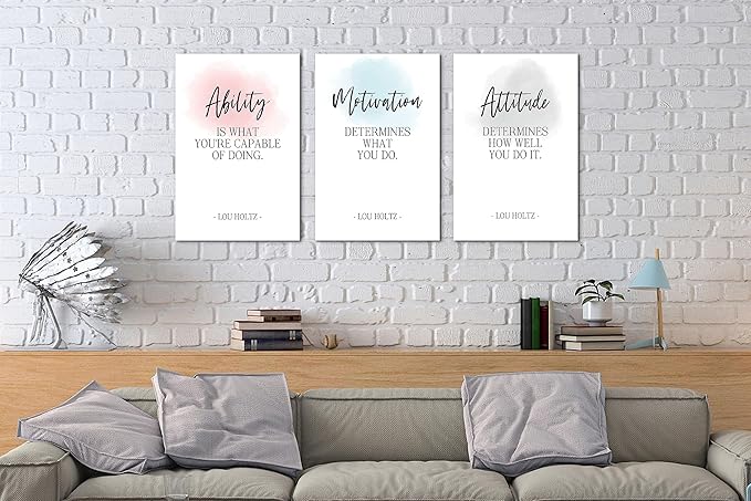 SHMAO 3 Piece Office Canvas Wall Art, Motivational Quotes Ability Motivation Attitude Print Pictures Wall Decor for Office, Men Women Inspirational Framed Artwork Home Office Decor 12''x18'' x 3 Pcs
