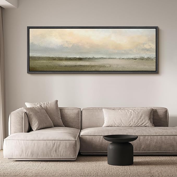 SIGNFORD Large Framed Canvas Soft Sunrise Over Misty Fields Illustrations Modern Art Calm Warm for Living Room, Bedroom, Office - 60"x20"
