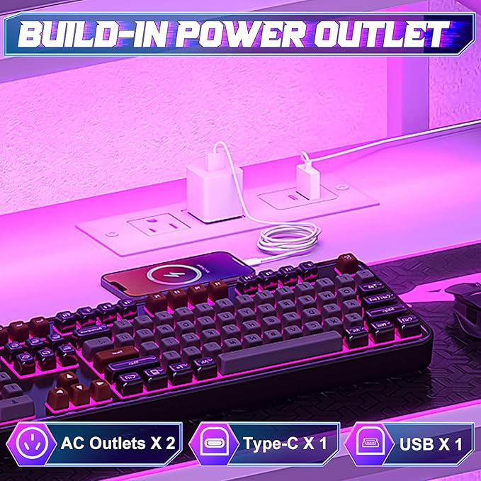 X-cosrack 33.5" Small Gaming Desk with LED Lights & Power Outlets, Compact Computer Desk with Monitor Stand & CPU Stand, Gamer Table with Storage Drawer, Side Hooks for Home Office, Bedroom, White