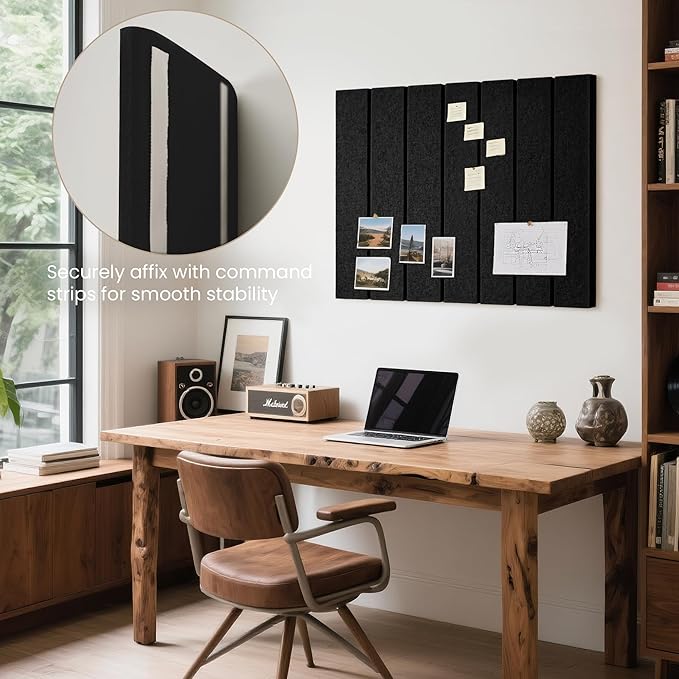 Bulletin Board, 24 x 18 inches Felt Board Decorative Pin Board, 4' x 3' Cork Board Alternative for Wall, Foldable Photo Board with 20 Pushpins - Black Stripes