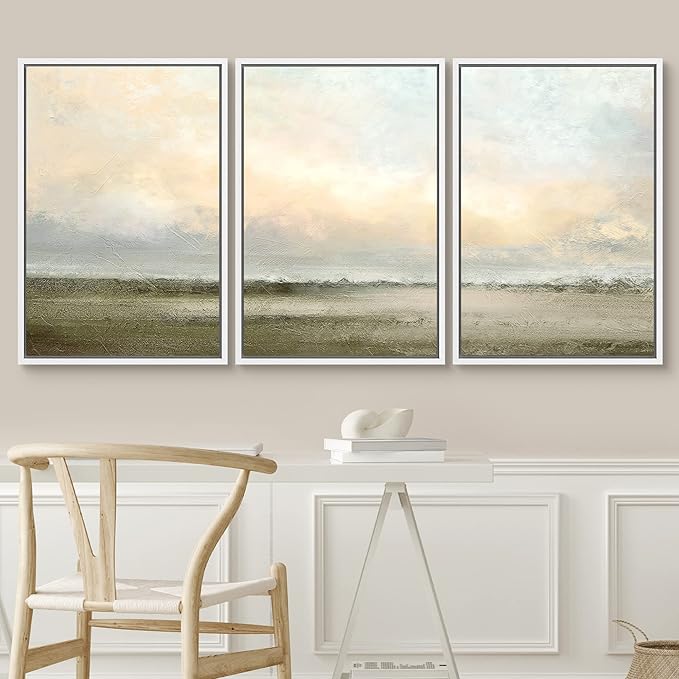SIGNWIN Framed Canvas Print Wall Art Set Minimal Pastel Sunset Desert Landscape Nature Abstract Illustrations Modern Art Decorative Nordic Rustic for Living Room, Bedroom, Office - 16"x24"x3 White