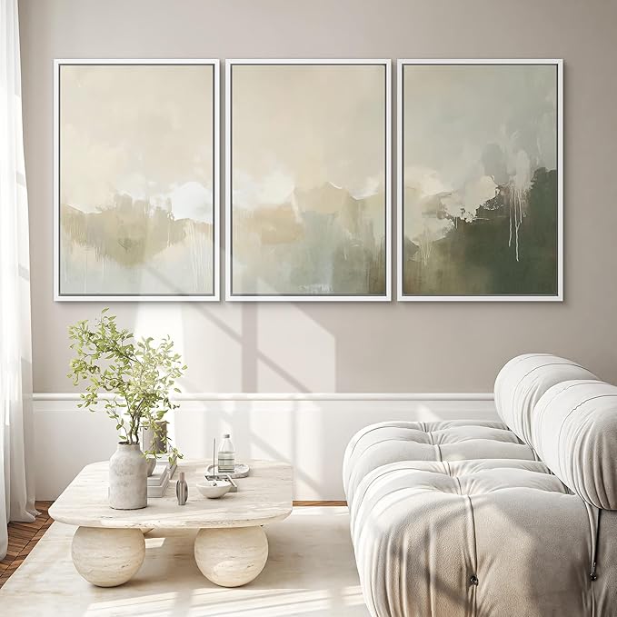 SIGNWIN Framed Canvas Print Wall Art Set Neutral Abstract Landscape Earthy Tones Minimalist Illustrations Modern Art Decorative Abstract for Living Room, Bedroom, Office - 24"x36"x3 White