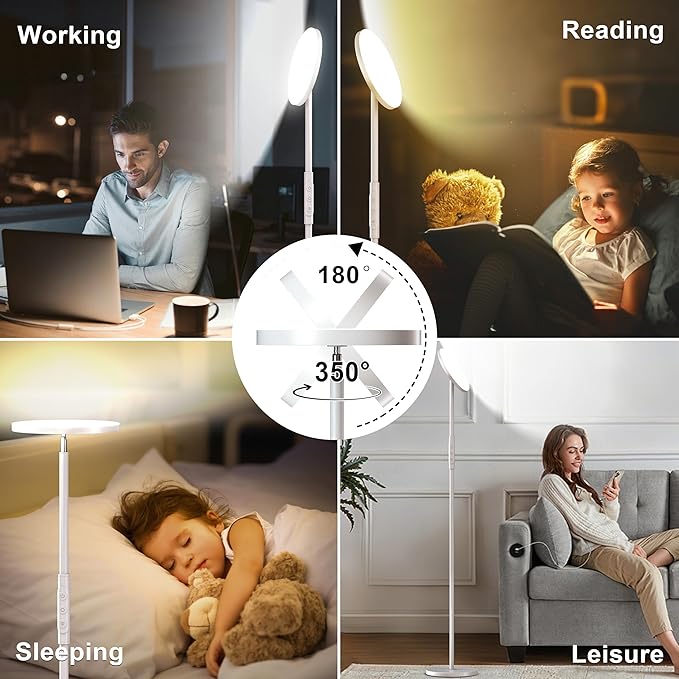 Super Bright Floor Lamp for Living Room, Stepless Dimmable LED Standing Lamp with Remote and Touch Control, 69” Tall Torchiere Corner Lamp for Bedroom Office Hotel, White