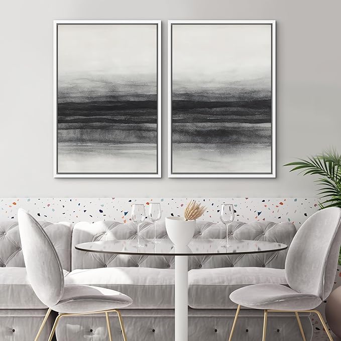 SIGNWIN Framed Canvas Print Wall Art Set Black and Gray Abstract Horizon Modern Minimalist Neutral Illustrations Modern Art Decorative Multicolor for Living Room, Bedroom, Office - 24"x36"x2 White