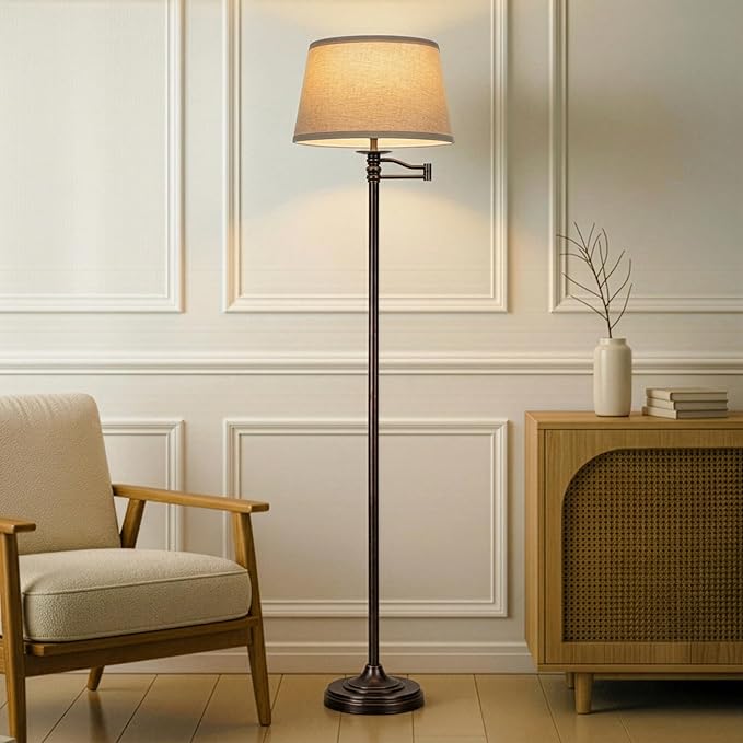 Brightech Caden LED Floor lamp, Great Living Room Décor, Tall Lamp With Swing Arm, Classic Lamp for Living Rooms & Offices, Industrial Standing Lamp for Bedroom Reading - Bronze