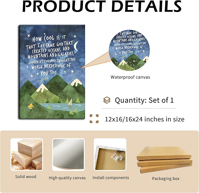 Same God Creation Canvas Wall Art – Framed Nursery Mountain Wall Decor, Inspirational Canvas Prints, Baptism, Adoption, First Communion Gifts for Boys and Girls – 12x16in