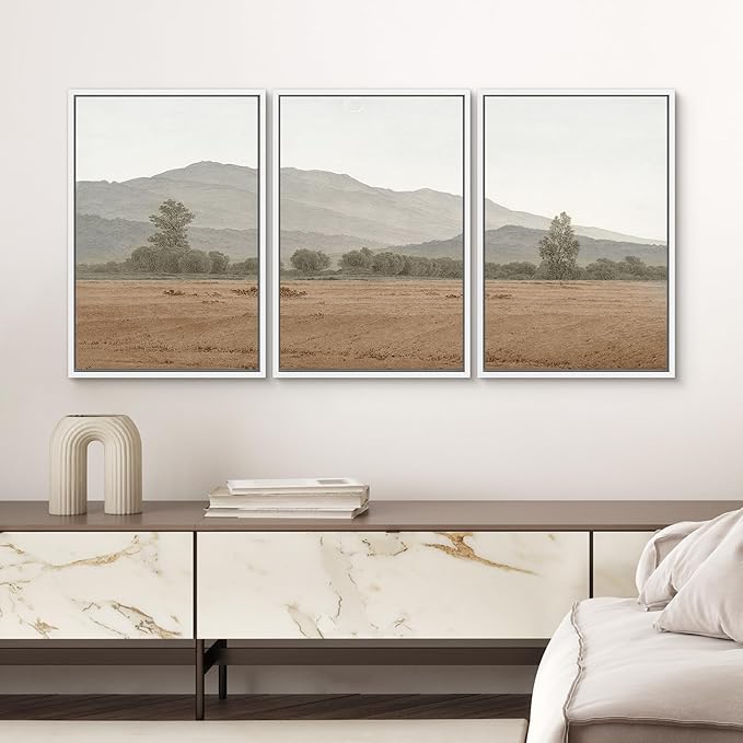 SIGNWIN Framed Canvas Print Wall Art Set Rustic Mountain Landscape in Earth Tones Illustrations Modern Art Decorative for Living Room, Bedroom, Office - 24"x36"x3 White