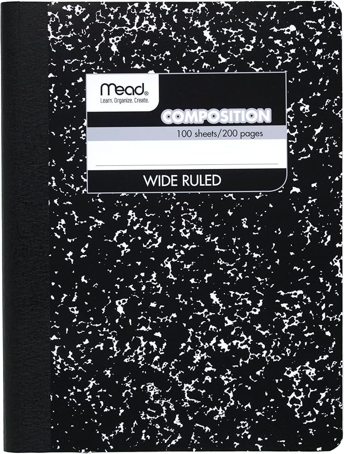 Mead Composition Notebook, Wide Ruled Paper, 7-1/2" x 9-3/4", 100 Sheets, Black Marble (09910)