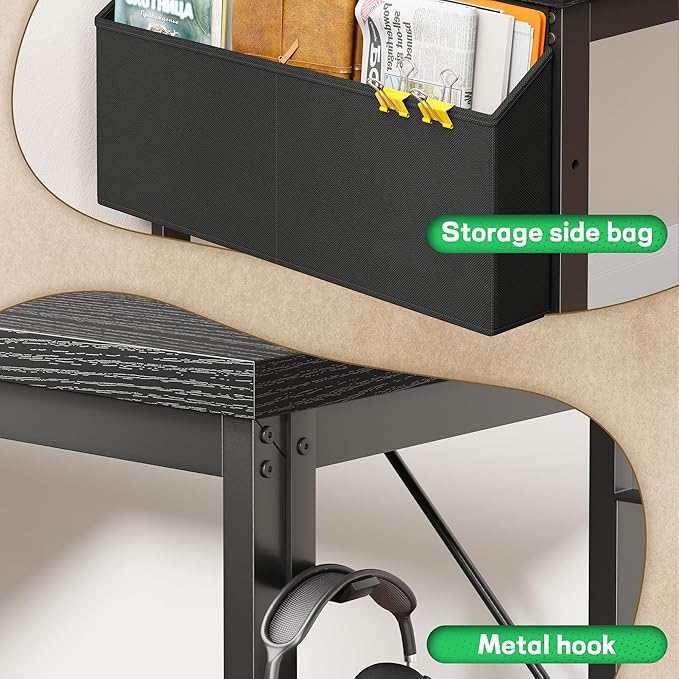 63" L Shaped Desk with Power Outlets and USB-C Port, Reversible Computer Desk, Larger Office Corner Gaming Desk with LED, 0.95" Thicker Desktop, Metal Frame, for Home Office, Study, Black