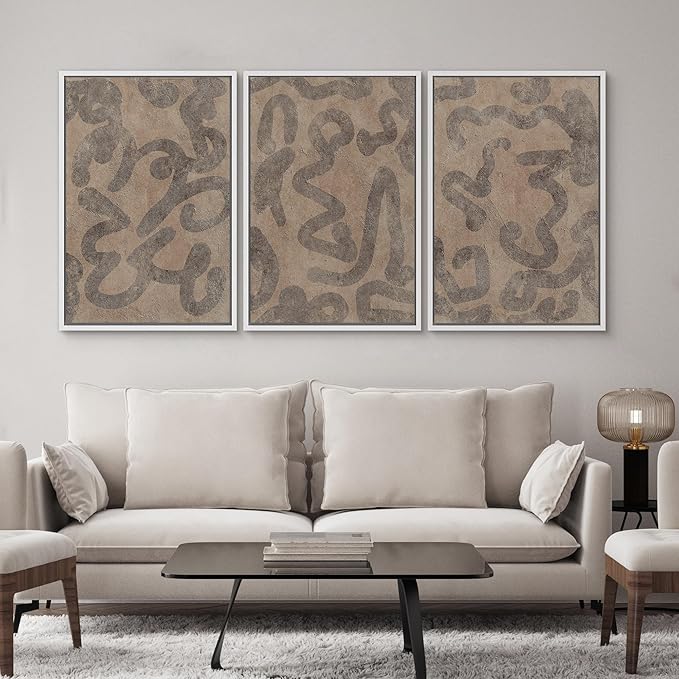 SIGNWIN Framed Canvas Print Wall Art Set Rustic Abstract Earth Tone Curved Line Design Illustrations Modern Art Decorative Abstract for Living Room, Bedroom, Office - 24"x36"x3 White