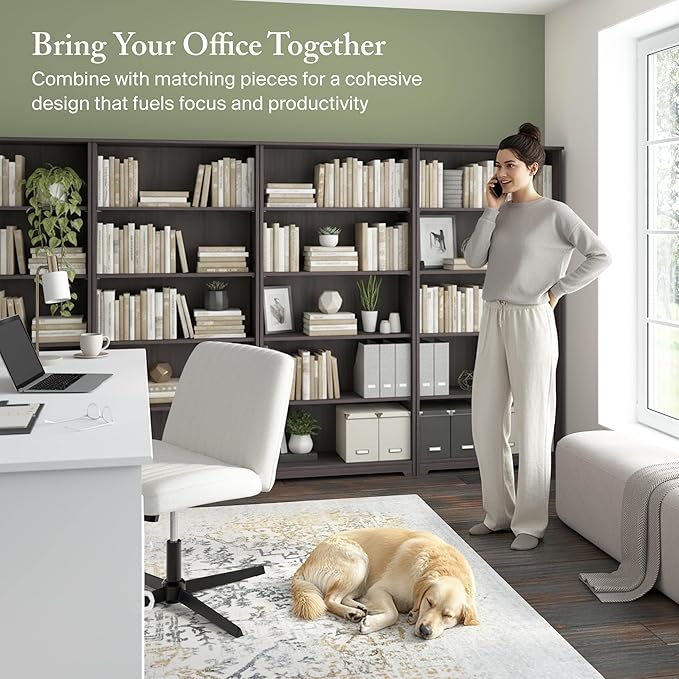 Bush Home Tall 5 Shelf Bookcase, Large Open Bookshelf, Sturdy Display Cabinet for Living Room or Home Office, Cabot Collection, Heather Gray