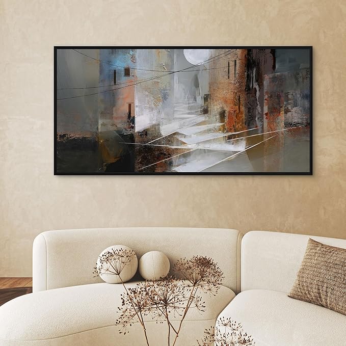 yiijeah Abstract Wall Art for Liiving Room Large Framed Artwork for Walls Mud-brown Canvas Decor Prints Pictures Bedroom Office Home Decor 58x29 Inches