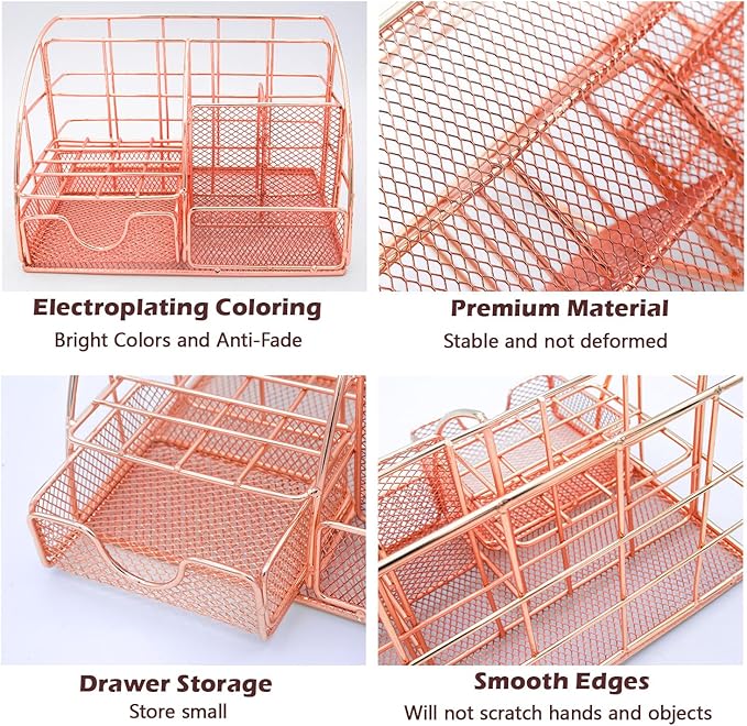 Rose Gold Desk Organizers and Accessories,Office Supplies Set,13PS Set with Acrylic Stapler,Tape Dispenser,Staple Remover,Pen Holder,Clips,Scissor, Phone Holder,Pen
