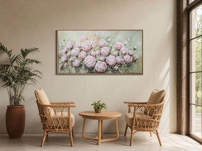 Arjun Flowers Wall Art Framed Canvas Art Wall Decor Living Room, Roses Floral Painting Textured Large Bedroom Artwork Picture Home Office Dining Room, 48"x24"