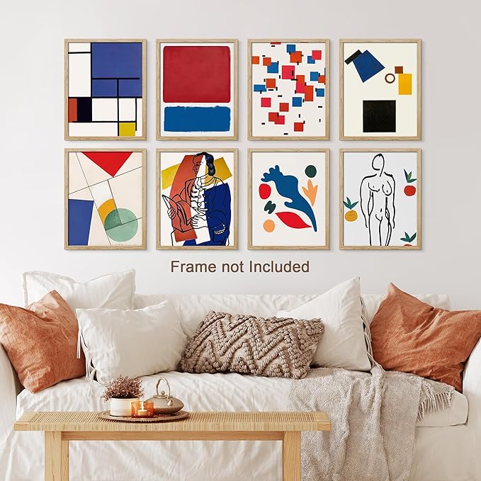 SIGNWIN Adhesive Canvas Poster Bathroom Decor 11"x14"x 8, Wall Art Room Decor Multicolor for Living Room, Bedroom, Office Mondrian Color Block Matisse Nude Dancer Nature Abstract Shapes