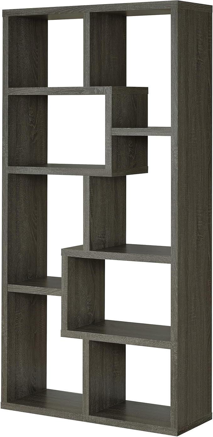 Coaster Home Furnishings - Theo - Engineered Wood with Paper Lamination - 6-Shelf Bookshelf with Geometric Design - Transitional - Home Office and Living Room - 71-Inch - Weathered Gray - 800510
