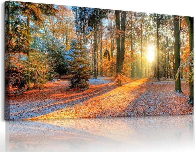 Bamdeya Living Room Wall Art Decor Forest Canvas Print Autumn Poster Sunset Tree Picture Modern Panel Natural Landscape Painting Fall Scenery Artwork for Bedroom Kitchen Office Home Wall Decor