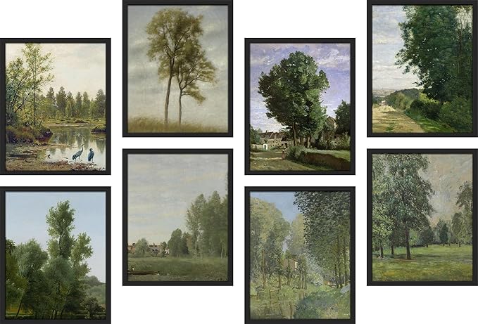 SIGNWIN Framed Poster Bathroom Decor 11"x14"x 8 Black, Wall Art Room Decor Multicolor for Living Room, Bedroom, Office Rustic Green Forest Tree Landscapes Classic Vintage Illustrations Bohemian